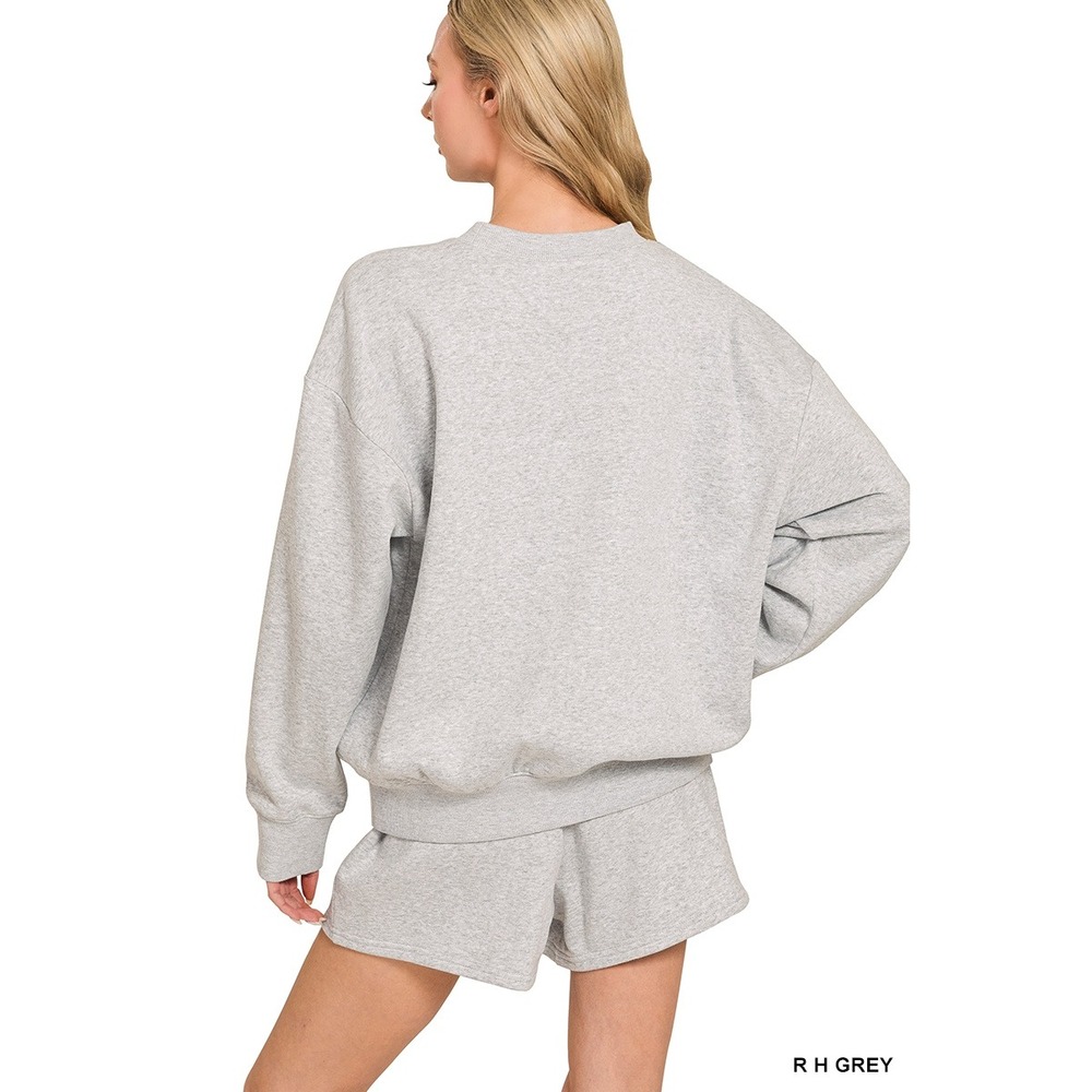 Zenana Sweatshirt Shorts Set Women Large Dusty Blue NWOT Fleece OTOP-4397A5 - Picture 7 of 7